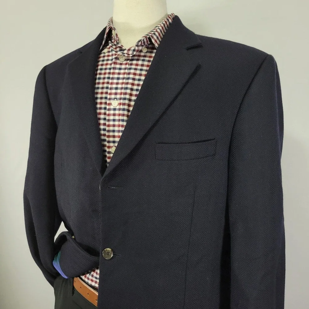 Arnold Brant Men's Sport Coat Blazer Three Button Herringbone Wool Lanificio 46R